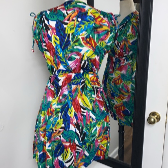 LAUREN RALPH LAUREN TROPICAL SWIM SUIT COVER WITH ADJ. SLEEVES&SIDE SPLITS - Picture 7 of 13